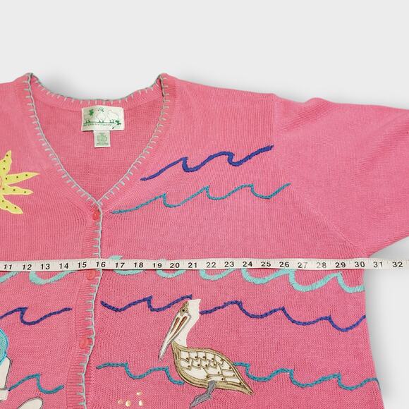 Quacker Factory 3X Button Front Cardigan Summer Beach Pelican Pink Grandmacore - Picture 10 of 15